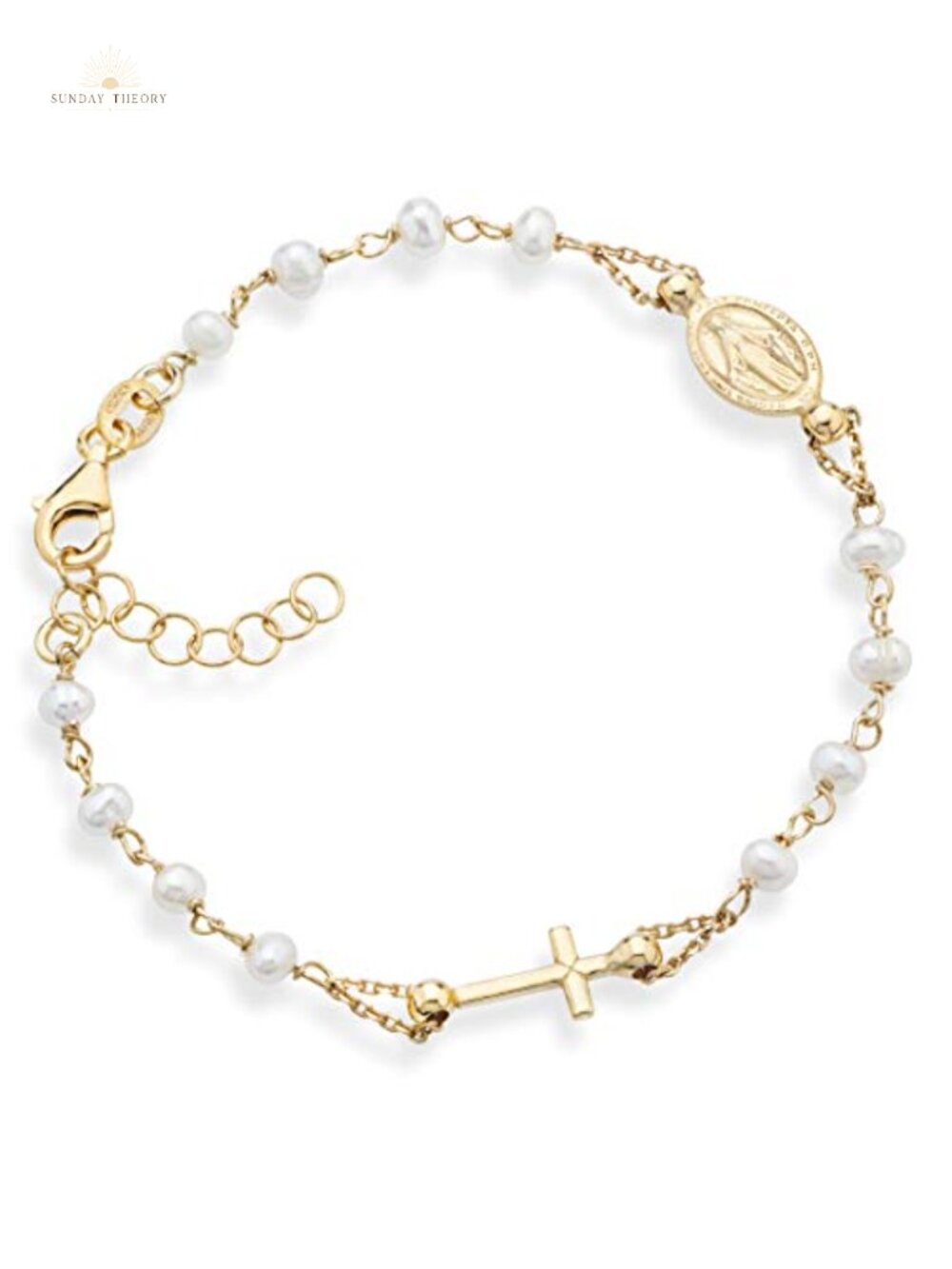 18K Gold Plated 925 Sterling Silver Pearl Rosary Bracelet Women